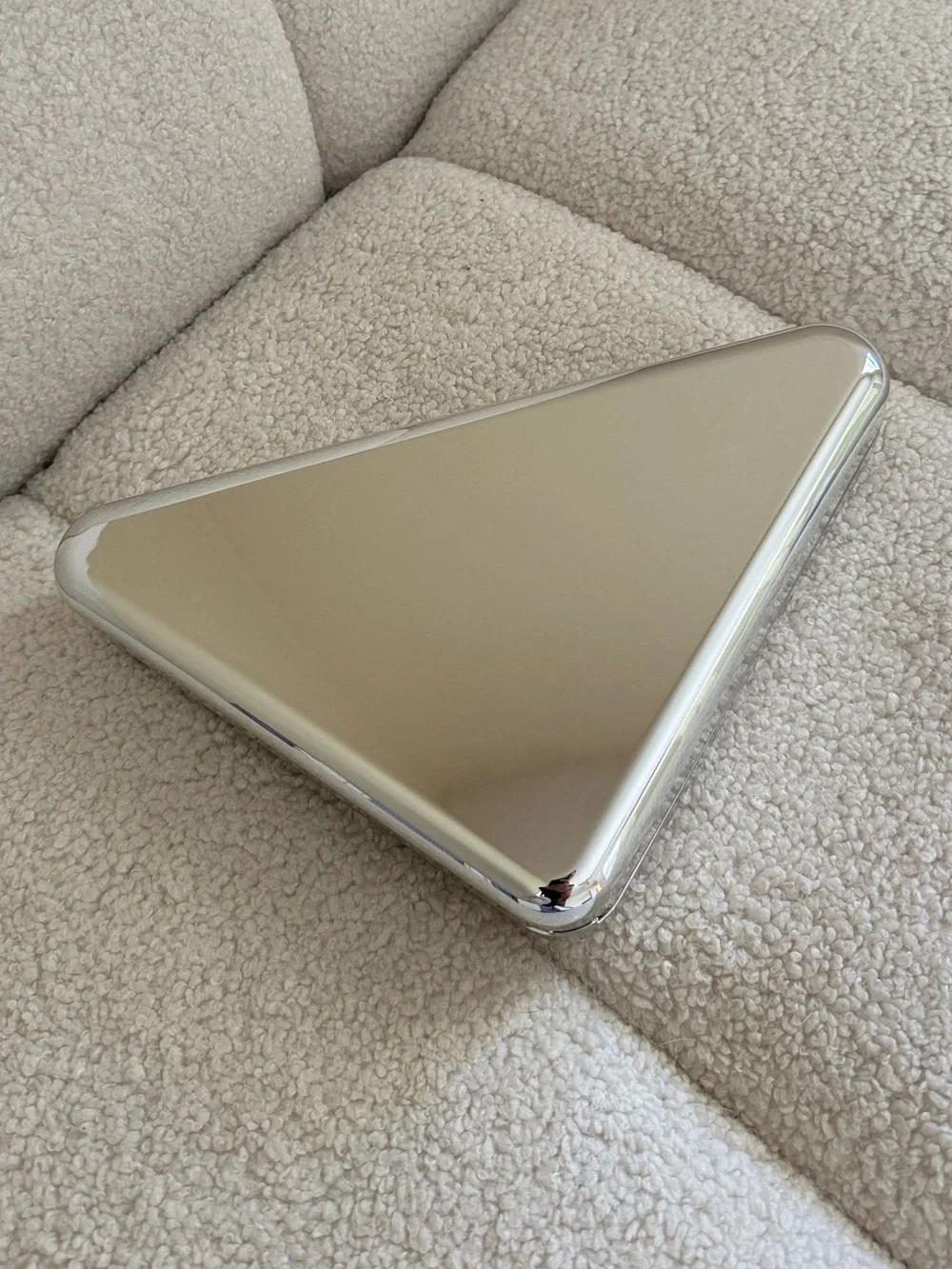 Prada Triangular Metal Clutch Bag Case Silver Gold Triangle Logo Large
